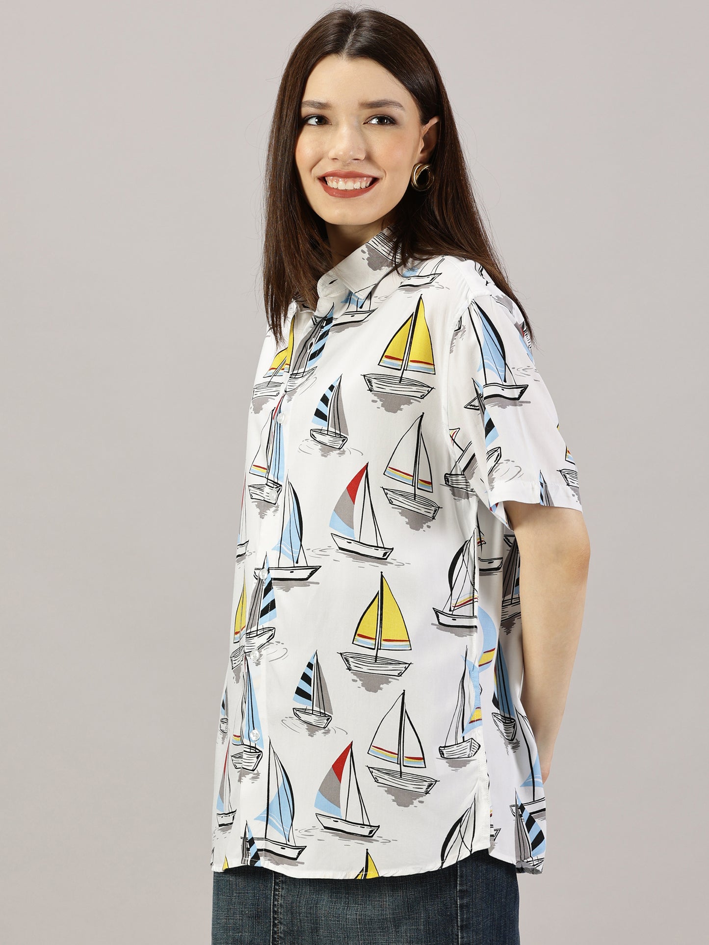 Nautical Odyssey Half-Sleeve Oversized Shirt
