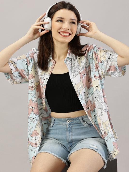 Graphic Glee Half-Sleeve Oversized Shirt