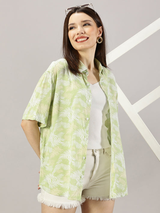 Green Botanics Half-Sleeve Oversized Shirt