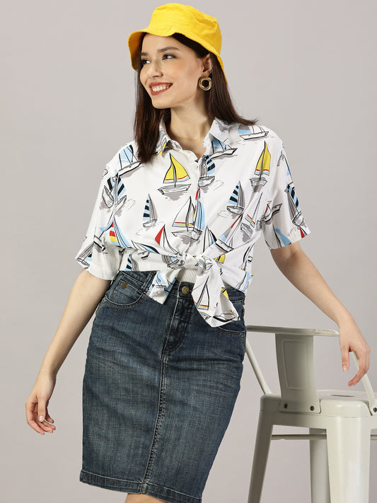 Nautical Odyssey Half-Sleeve Oversized Shirt