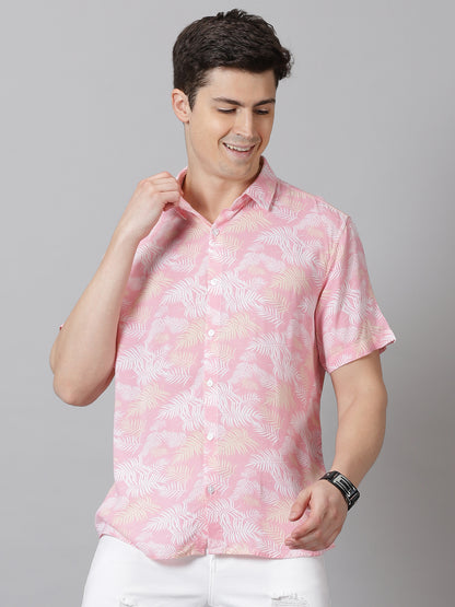 Leafy Pink Half-Sleeve Casual Shirt