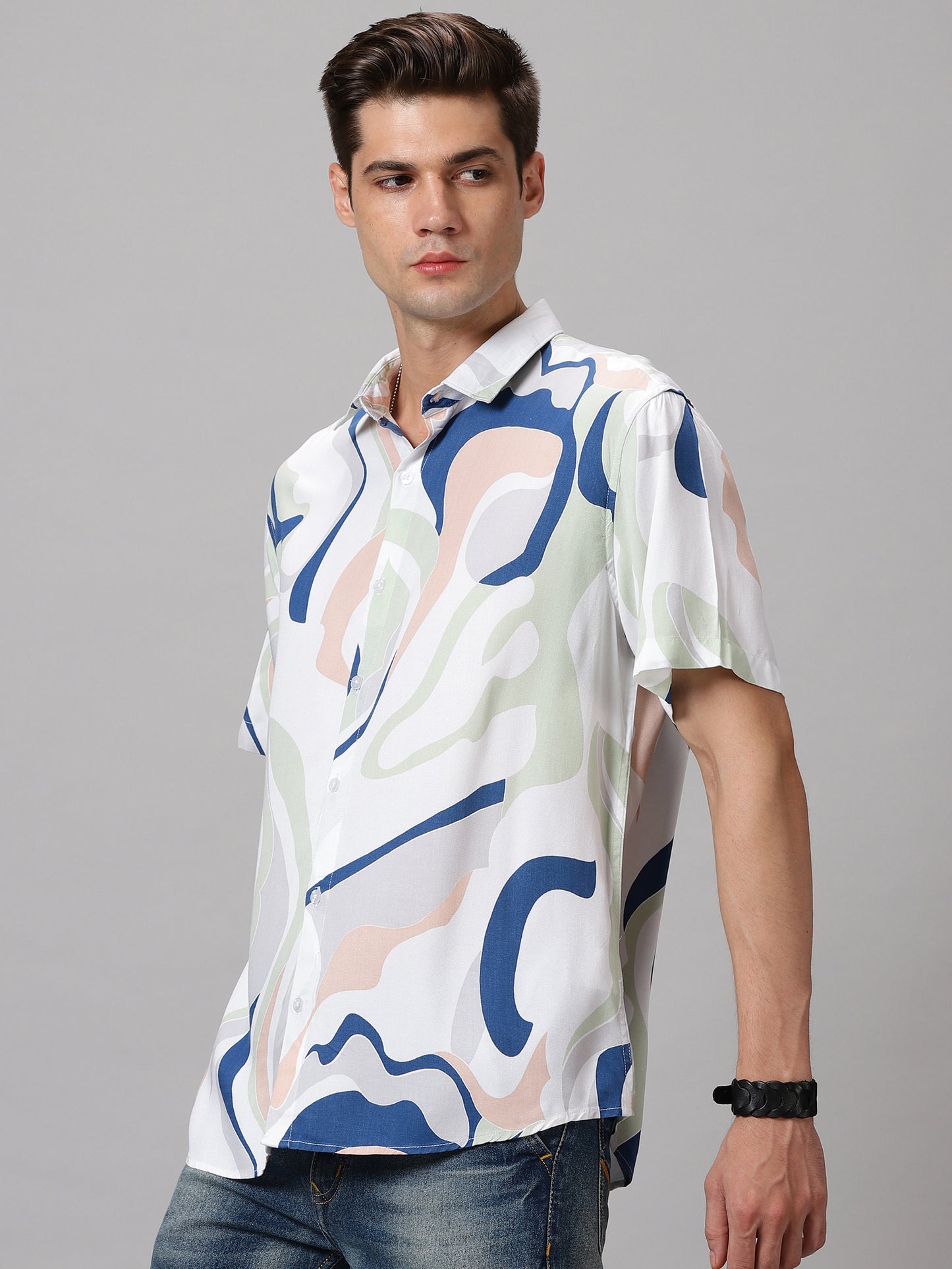 Abstract Terrain Half-Sleeve Casual Shirt