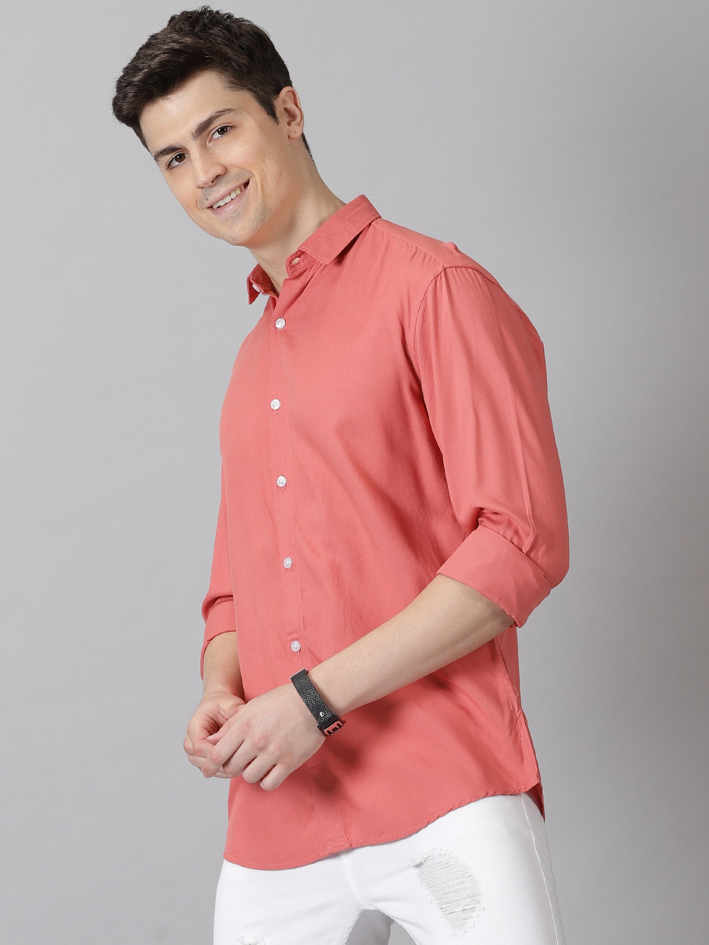 Salmon Whispers Full-Sleeve Casual Shirt