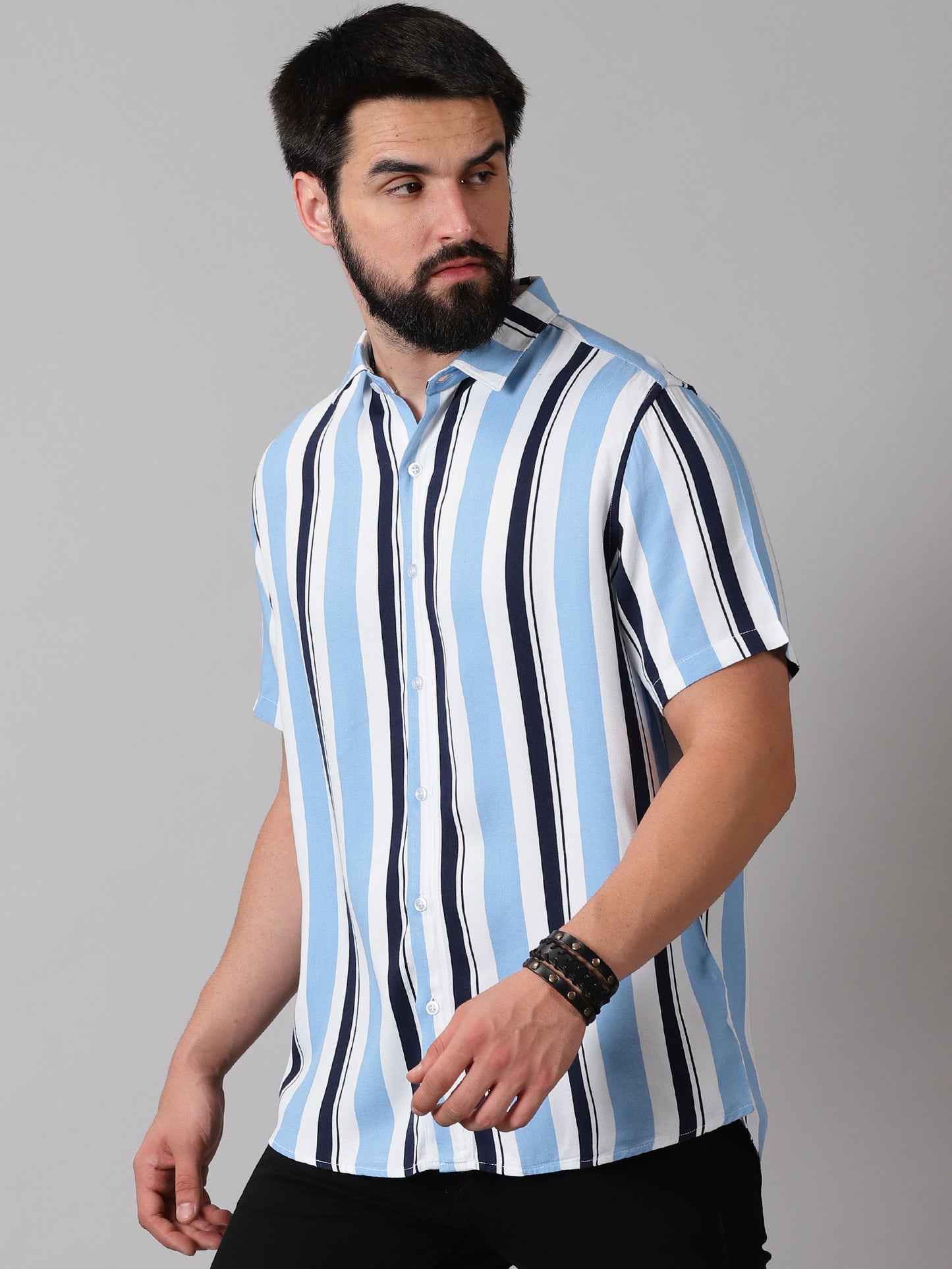 Crisp Blue Stripe Half-Sleeve Shirt