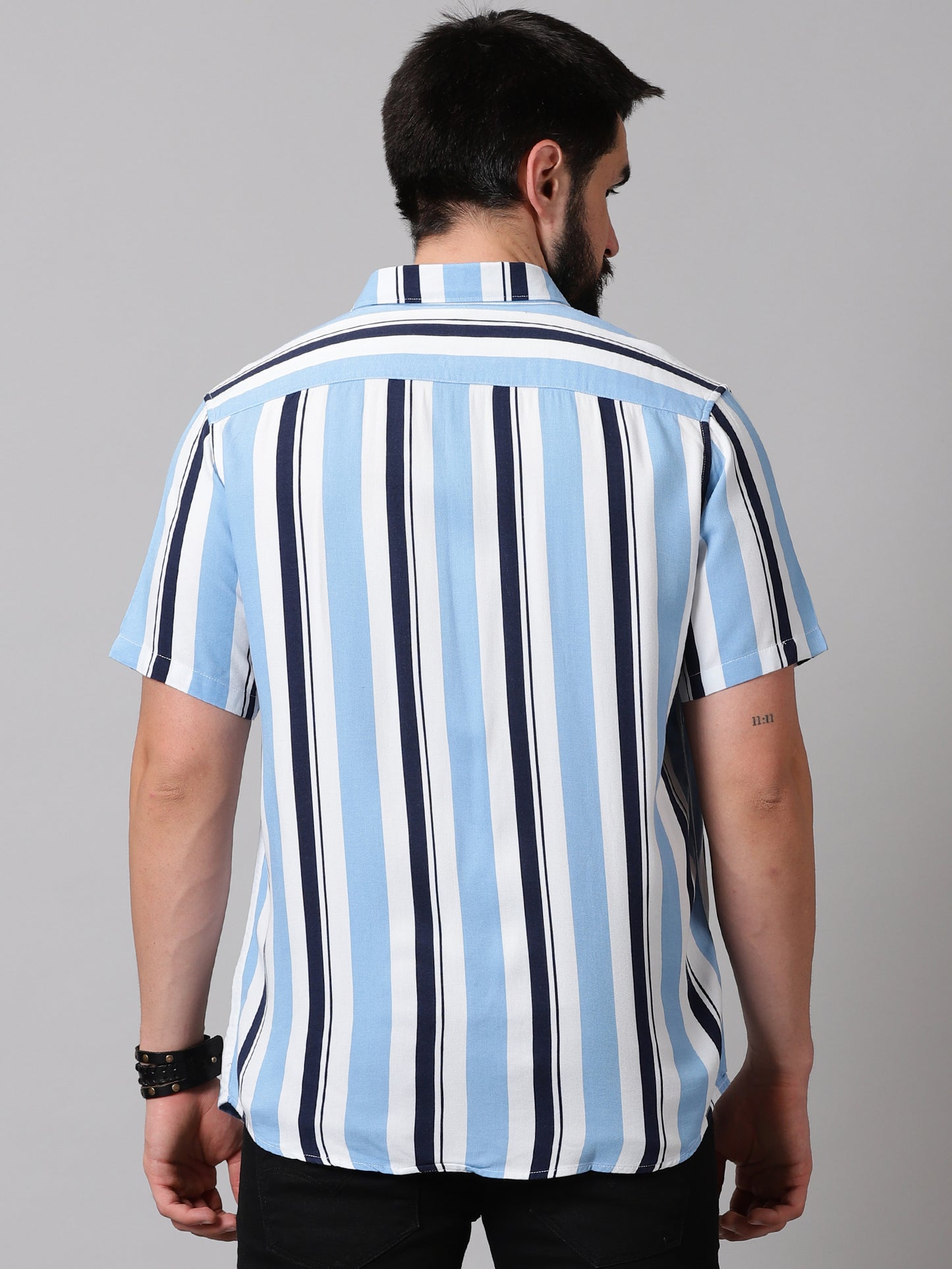 Crisp Blue Stripe Half-Sleeve Shirt