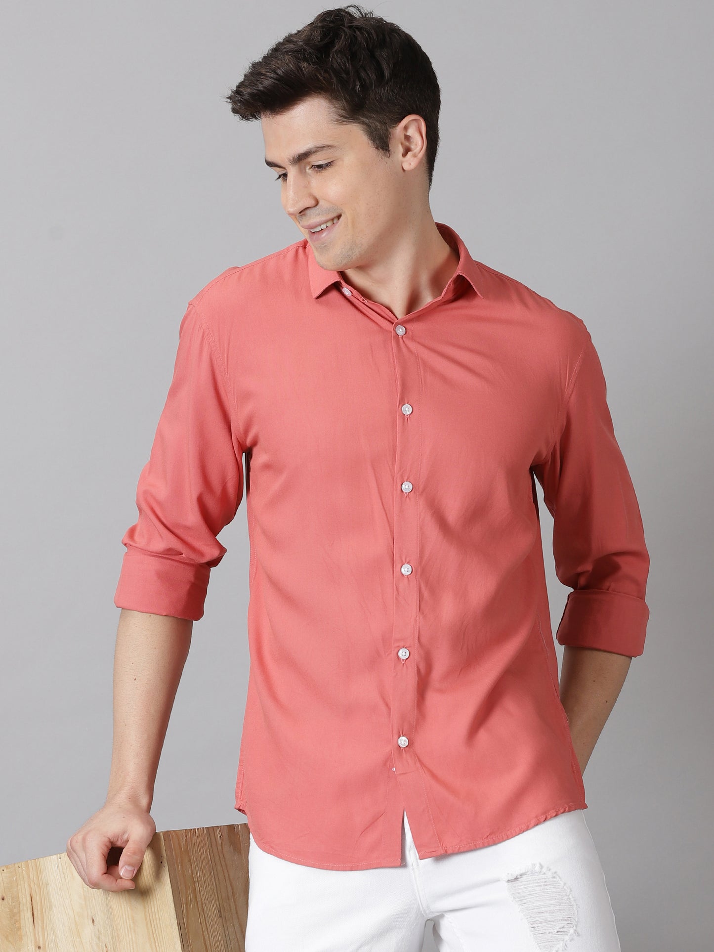 Salmon Whispers Full-Sleeve Casual Shirt