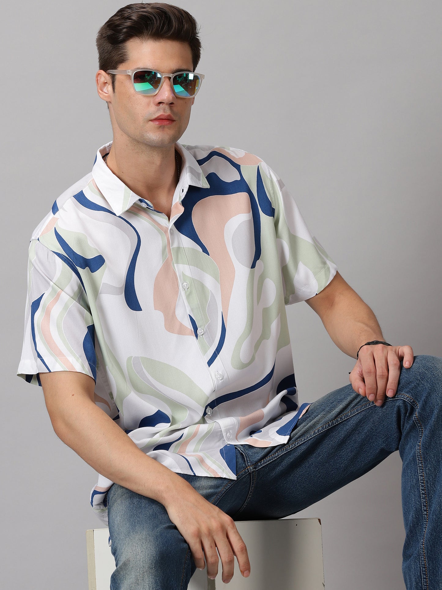 Abstract Terrain Half-Sleeve Casual Shirt