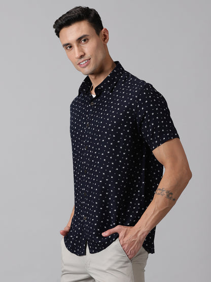 Navy Botanic Half-Sleeve Casual Shirt