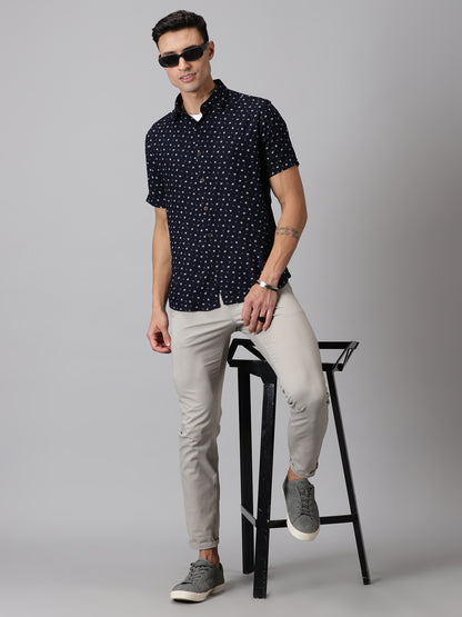 Navy Botanic Half-Sleeve Casual Shirt